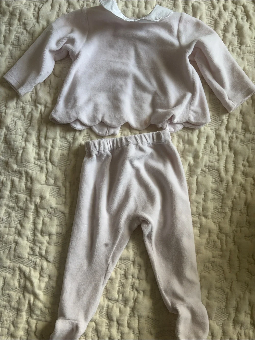 Baby Two-Piece Scalloped Top and Footed Pants - Pale Pink jacadi